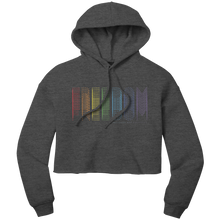 Load image into Gallery viewer, Freedom_Rainbow_Fade_Crop_Hoodie_Dark_Grey_Heather_Front_Mockup.png_6046891
