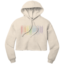 Load image into Gallery viewer, Freedom_Rainbow_Fade_Crop_Hoodie_Heather_Dust_Front_Mockup.png_6046892
